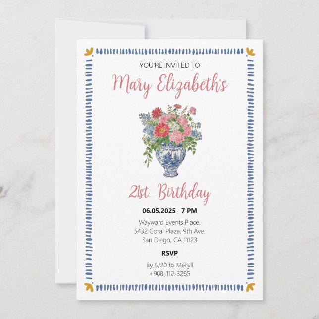 Coquette Chinoiserie Floral Birthday Invite (Front)