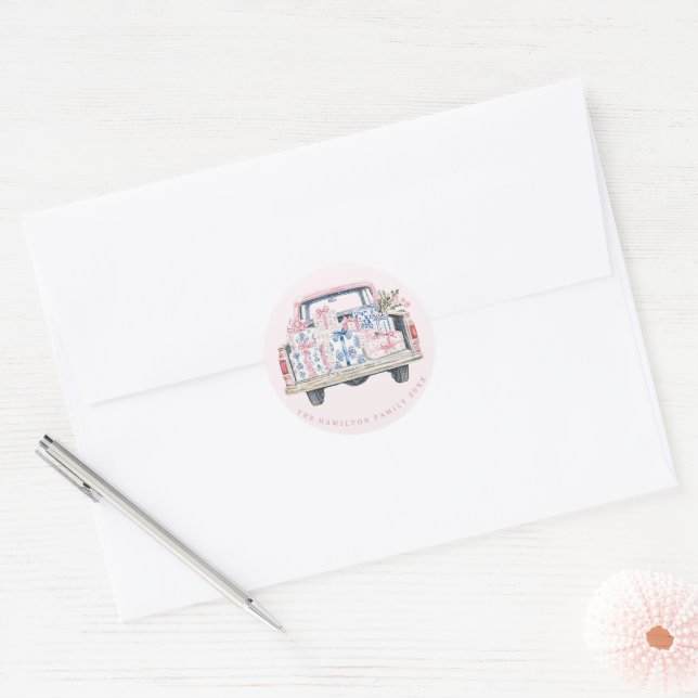 Coquette Chinoisserie Gifts in a Christmas Truck  Classic Round Sticker (Envelope)