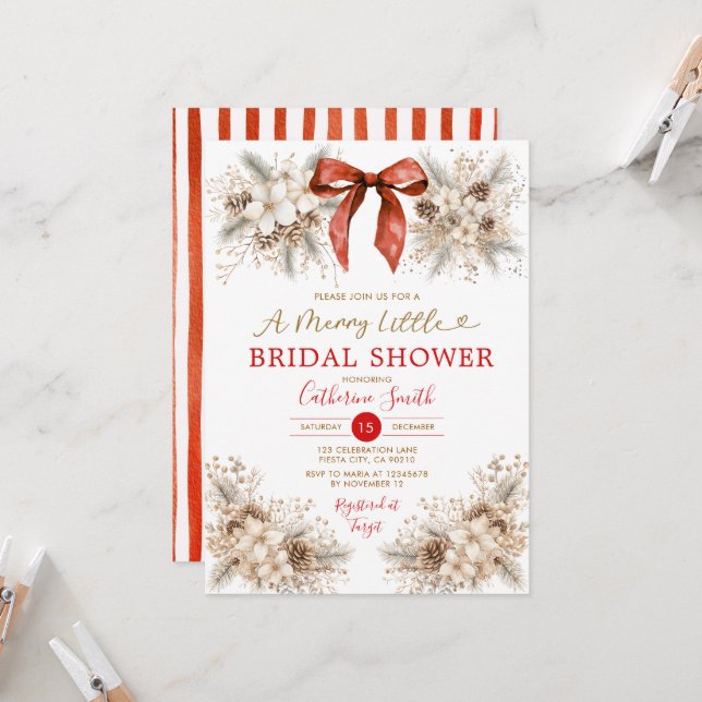 Coquette Christmas Bridal Shower Invitation (Front/Back In Situ)