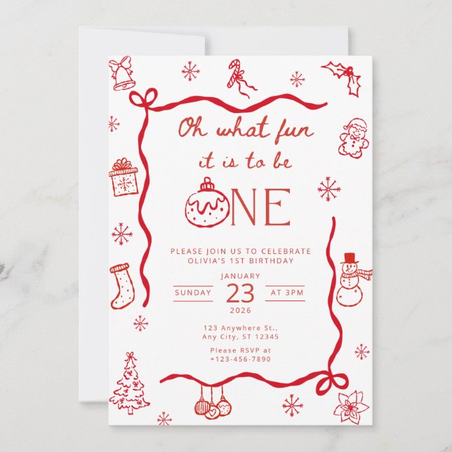 Coquette Christmas First Birthday Invitation (Front)