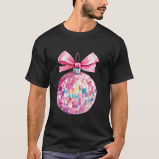 Coquette Christmas Ornament Disco Ball Bow Aesthet T-Shirt