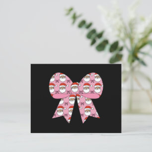 Coquette Christmas Pink Bow Santa Vintage Retro  Holiday Postcard