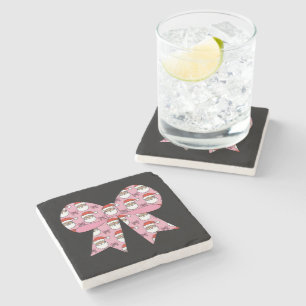 Coquette Christmas Pink Bow Santa Vintage Retro Stone Coaster