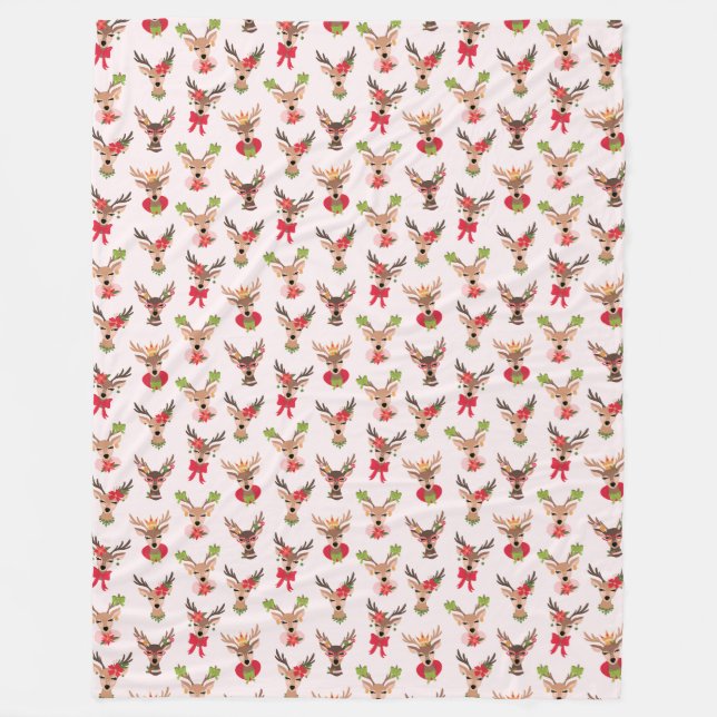 Coquette Christmas Preppy Reindeer Fleece Blanket (Front)