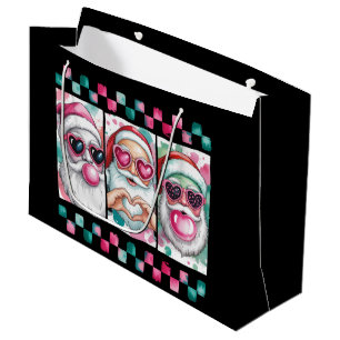 Coquette Christmas Santa Bow Retro Preppy Xmas Large Gift Bag