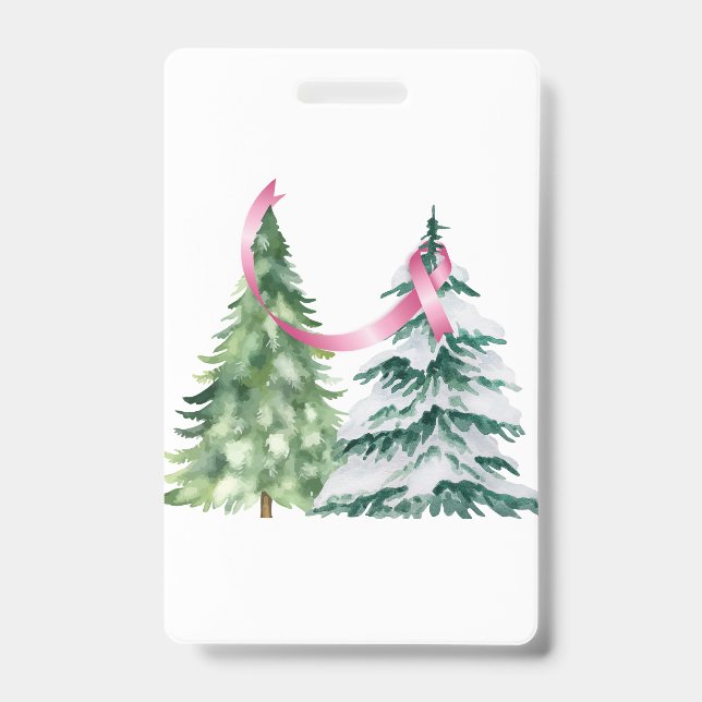 Coquette Christmas Tree, Breast Cancer Awareness Badge (Front)