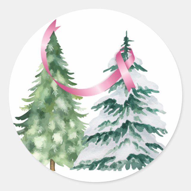 Coquette Christmas Tree, Breast Cancer Awareness Classic Round Sticker (Front)