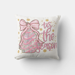 Coquette Christmas Tree Cake Tis the Season Throw Pillow