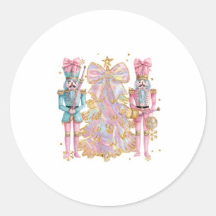 Coquette Christmas Tree Pink Nutcrackers Women Kid Classic Round Sticker