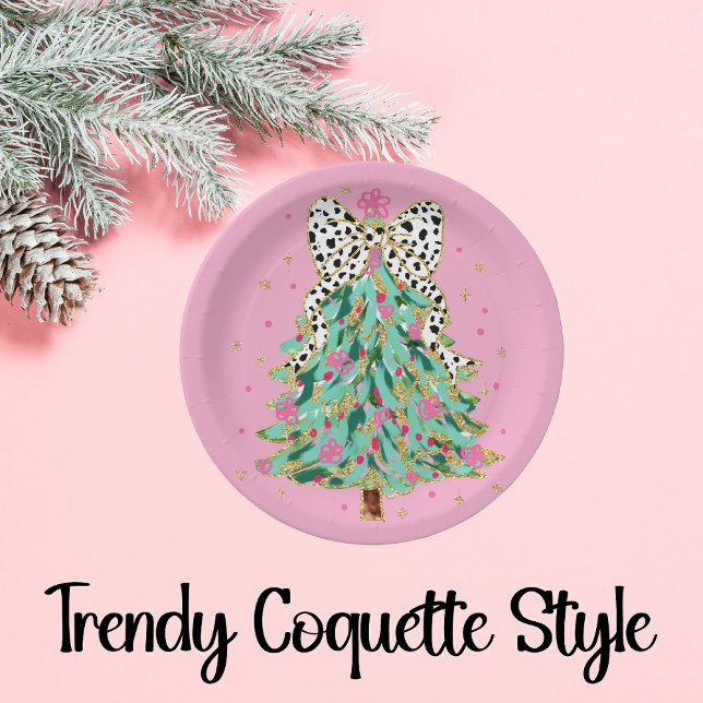 Coquette Christmas Tree Pink Paper Plates (Creator Uploaded)