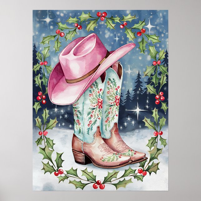 Coquette Christmas Wall Art, Western Xmas Print (Front)
