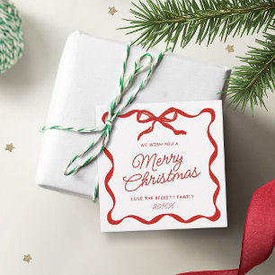 Coquette Curvy Ribbon & Bow Retro Merry Christmas Favour Tags