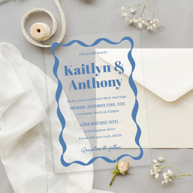 Coquette Curvy Ribbon Retro Wedding Acrylic Invitations (Creator Uploaded)