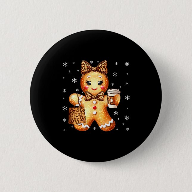 Coquette Cute Gingerbread Leopard Bow Christmas Gi 2 Inch Round Button (Front)