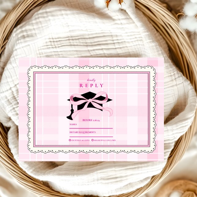 Coquette Cute Pink  Bow Graduation RSVP Card (Creator Uploaded)