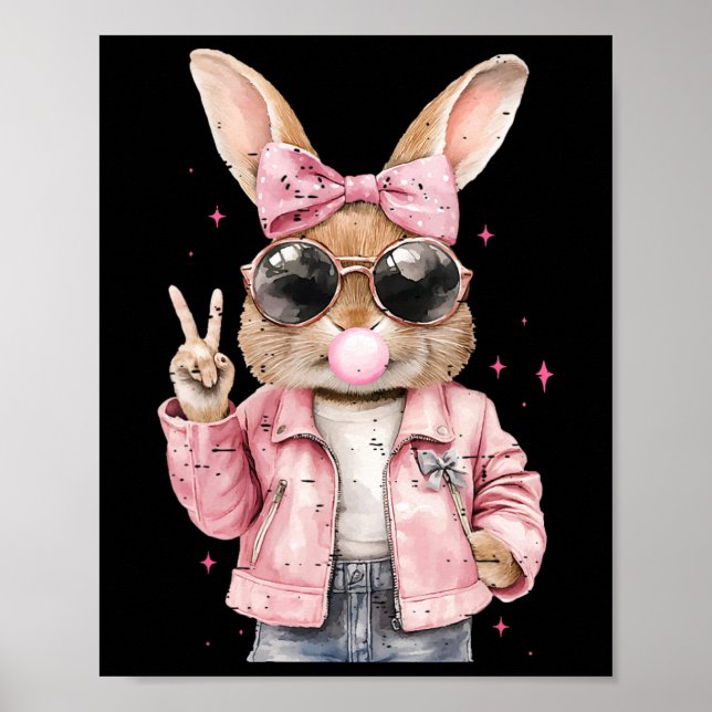 Coquette Cute Rabbit Bunny Blowing Bubble Funny Ea Poster (Front)