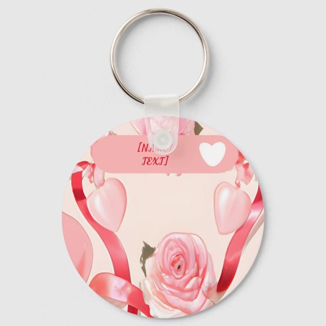 Coquette cute with roses, hearts and red ribbons keychain (Front)
