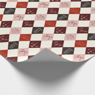 Coquette Dark Academia Argyle & Sketch Pattern Wrapping Paper