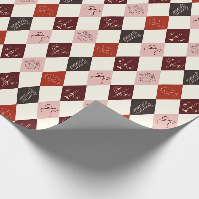 Coquette Dark Academia Argyle & Sketch Pattern Wrapping Paper (Corner)
