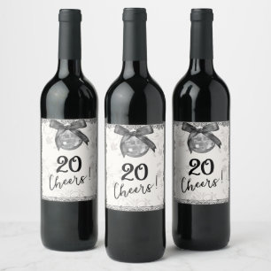 Coquette Disco Ball & Black Bow Cheers Birthday Wine Label