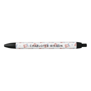 Coquette Disco Cherry Bow Script Name Monogram Black Ink Pen