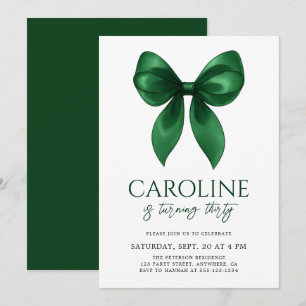Coquette Elegant Emerald Bow Adult Birthday Party Invitation