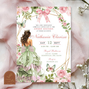 Coquette Enchanted Forest Sage Blush Pink Sweet 16 Invitation