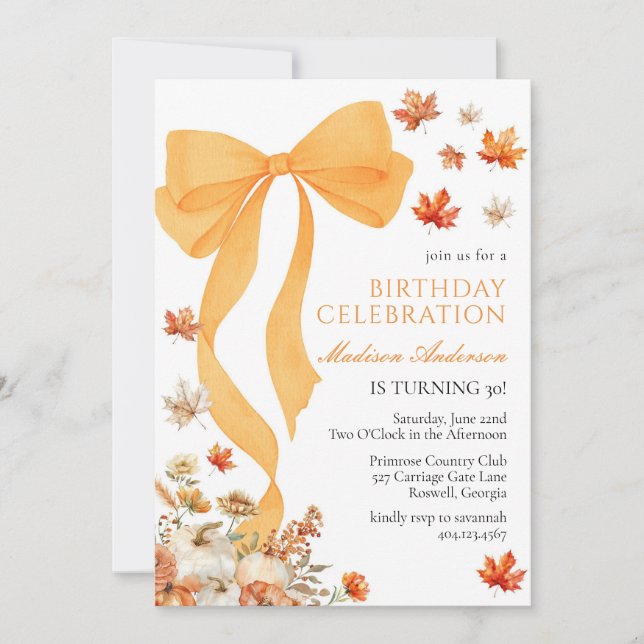 Coquette Fall Birthday Invitation (Front)