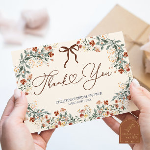 Coquette Fall in Love Bridal Shower Thank You Card