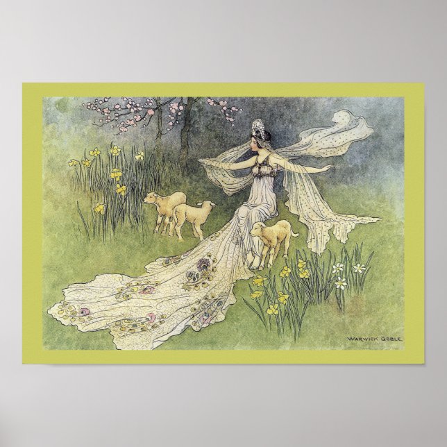 Coquette fée et agneaux de Warwick Goble Poster (Devant)