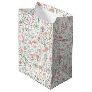 Coquette Feminine Pink Wildflower Meadow Medium Gift Bag
