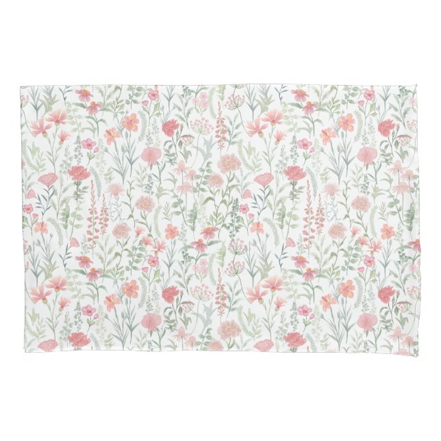Coquette Feminine Pink Wildflower Meadow Pillowcase (Front)