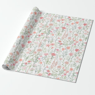 Coquette Feminine Pink Wildflower Meadow Wrapping Paper