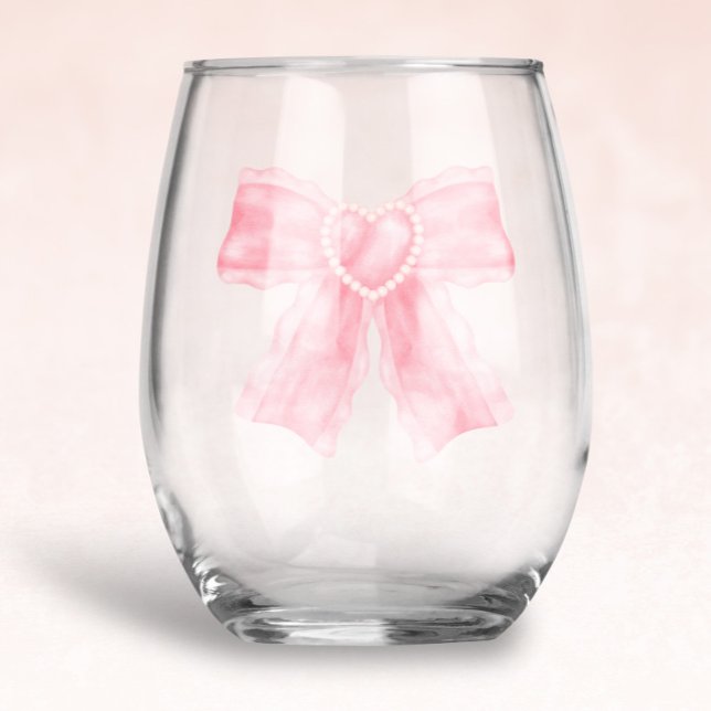 Coquette Flirty Pink Bow Stemless Wine Glass (coquette pink bow stemless wine glass)