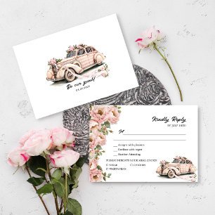 Coquette Floral Blush Pink Wedding  RSVP Card