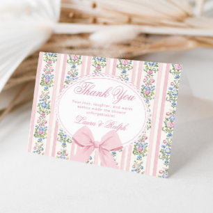 Coquette Floral Bow frame Blush Baby shower Thank You Card