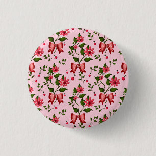 Coquette floral Bow Pattern Wallpaper 1 Inch Round Button