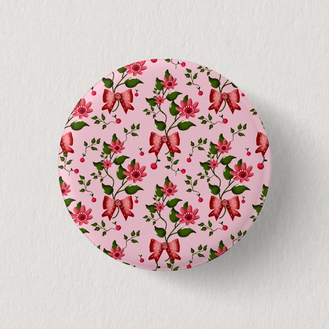  Coquette  floral Bow Pattern Wallpaper 1 Inch Round Button (Front)