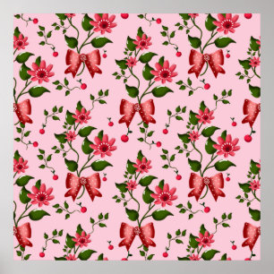  Coquette  floral Bow Pattern Wallpaper Poster