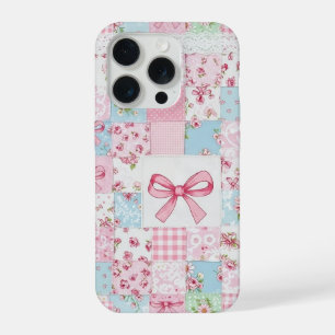 Coquette Floral Patchwork Quilt Spring Flowers Bow iPhone 15 Pro Case