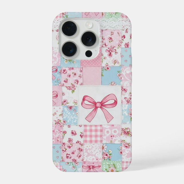 Coquette Floral Patchwork Quilt Spring Flowers Bow iPhone Case (Back)