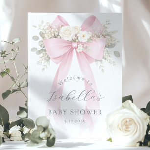 Coquette Floral Pink Bow Baby Girl Shower Welcome Poster