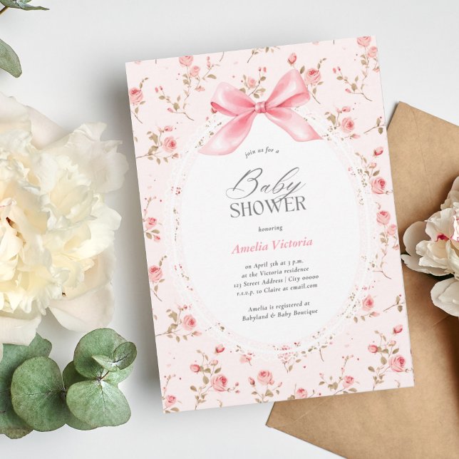 Coquette Floral Watercolor Baby Shower Invitation (Creator Uploaded)