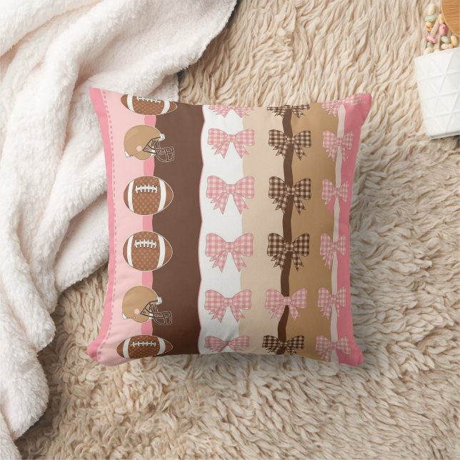 Coquette Football Bows Leopard Pattern (11) Throw Pillow (Blanket)
