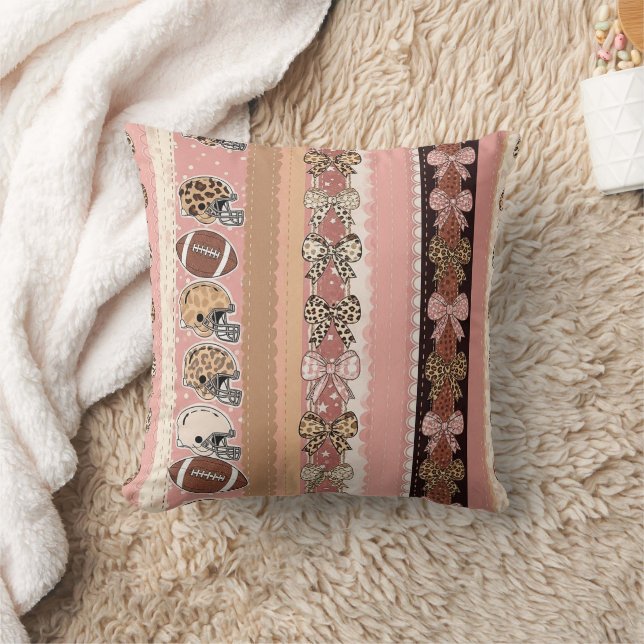 Coquette Football Bows Leopard Pattern (1) Throw Pillow (Blanket)