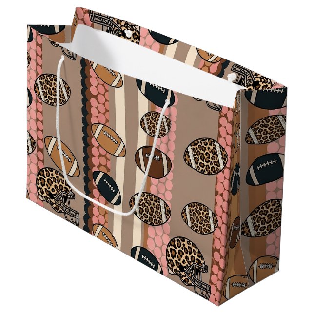 Coquette Football Bows Leopard Pattern (3) Large Gift Bag (Front Angled)