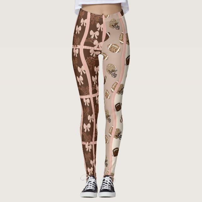 Coquette Football Bows Leopard Pattern (4) Leggings (Front)