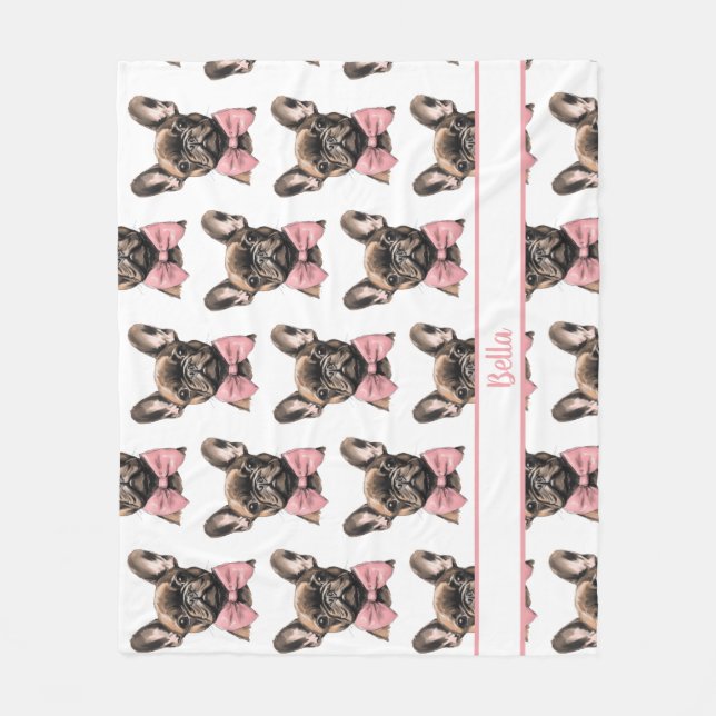Coquette Frenchie Costumizable Name  Fleece Blanket (Front)