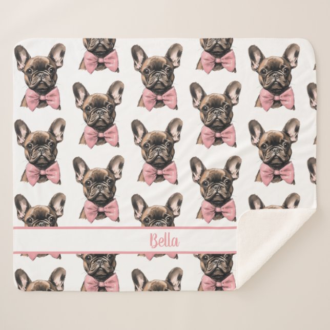 Coquette Frenchie Costumizable Name  Sherpa Blanket (Front (Horizontal))