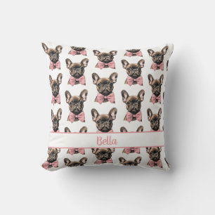 Coquette Frenchie Costumizable Name  Throw Pillow